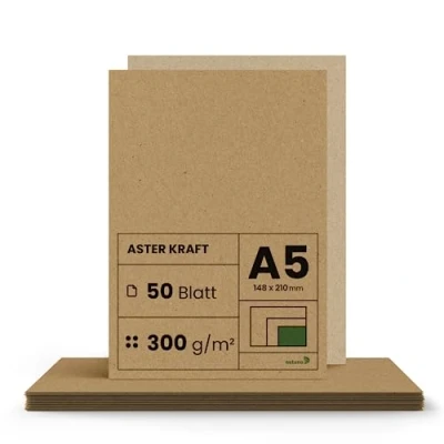 Afbeelding van Netuno 50 kraftpapier 300g A5 148 x 210 mm Aster Kraft vintage natuurlijk bruin recycling milieuvriendelijk knutselpapier voor drukwerk etikettering zelfgemaakte cadeaus