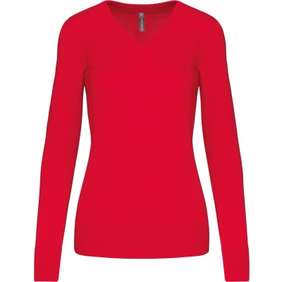 Afbeelding van Pullover/Cardigan Dames 3XL Kariban V hals Lange mouw Red 50% Katoen, Acryl