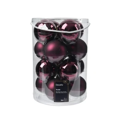 Afbeelding van Kaemingk kerstballen, glas, 8 cm, set van 16 stuks, mat en glanzend, grote kerstboomversiering kerstboomversiering, donker mauve