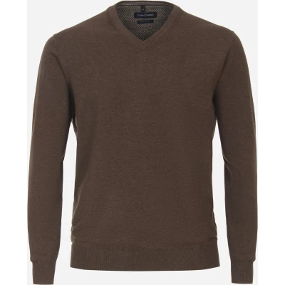 Afbeelding van Casa Moda Pullover V Hals Bruin maat 3XL Heren met Regular fit Pasvorm Katoen Suitable Herenkleding