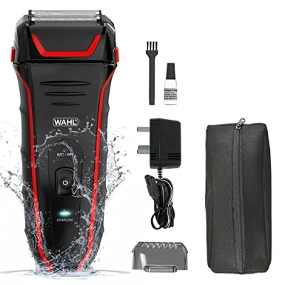 Afbeelding van Wahl Clean and Close Plus, scheerapparaat voor heren, elektrisch baardscheren, flexfolie, precisietrimmer, waterdicht, gemakkelijk te reinigen, rubberen grip, zwart en rood