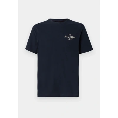 Afbeelding van Tommy Hilfiger Outline FLAG Script TEE Unisex Tshirt print, Maat: XS, Desert sky