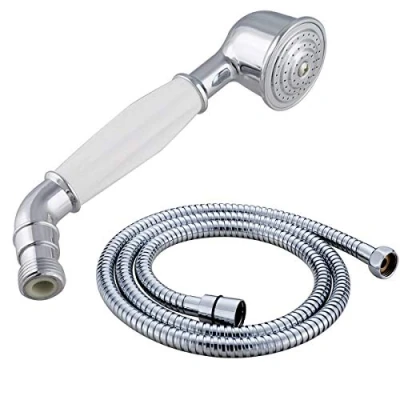 Afbeelding van Retro nostalgie regendouche handdouche douchekop zilver messing met doucheslang