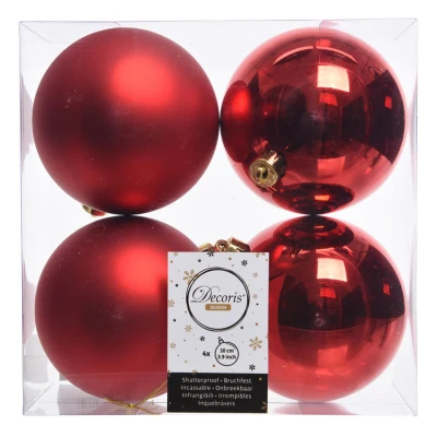 Afbeelding van Decoris Kerstballen 4 stuks rood kunststof 10 cm