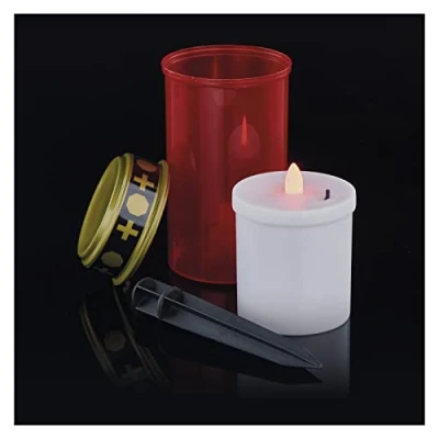 Afbeelding van EMOS LED graflamp, graflicht IP44, graflamp voor buiten, rode graflamp/begraafplaatskaars met staaf, 1500 uur levensduur, kunststof, 7 x 12,5 cm, DCCV22