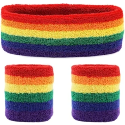 Afbeelding van New Age Devi zweetbandjes set 3 stuks Hoofd en pols Regenboog