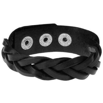 Afbeelding van Leren mannen armband Twisted Wrap Zwart