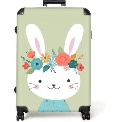 Afbeelding van NoBoringSuitcases.com® Koffer groot Reiskoffer lichtgewicht Konijn Bloemen Stippen Rolkoffer met 4 wielen Grote trolley XL 98 liter bagage