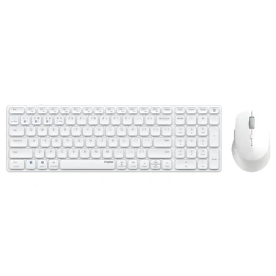 Afbeelding van Rapoo Toetsenbord, draadloos, multi mode, oplaadbaar, 9700 m (set toetsenbord en muis, oplaadbaar met 99 toetsen, AZERTY, muis 5 looptijd 12 maanden, ideaal voor laptop) wit