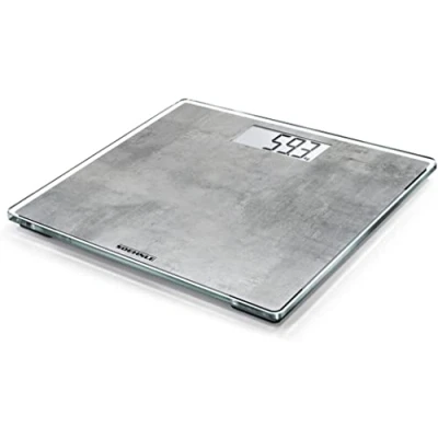 Afbeelding van Soehnle Style Sense Compact 300 beton digitale personenweegschaal met extra groot weegplateau, weegschaal gemakkelijk af te lezen LCD display, plat design, veiligheidsglas