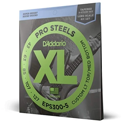 Afbeelding van D&#039;Addario 5er bas XL Pro Steels 43 127 60 85 107 127, EPS300 5 Snarenset voor string basgitaar