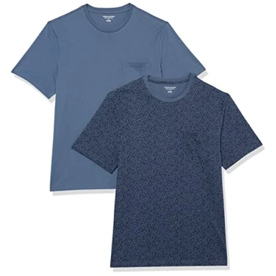 Afbeelding van Amazon Essentials Heren Regular Fit T shirt met korte mouwen en ronde hals, 2 stuks, blauw (Washed Blue)/bloemenprint, XS