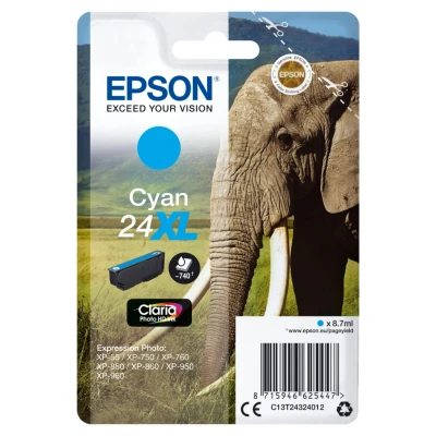 Afbeelding van Epson Elephant Singlepack Cyan 24XL Claria Photo HD Ink (C13T24324022)