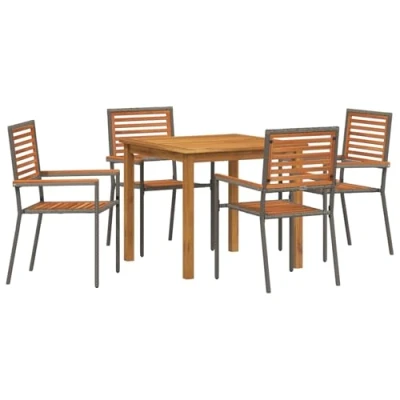 Afbeelding van vidaXL 5 delige Tuinset Eettafel Grijs Poly Rattan Acacia