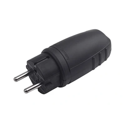 Afbeelding van Meister Veiligheidscontactstekker rubber/kunststof zwart 250 V 16 A maximale kabeldoorsnede 2,5 mm² IP44 buiten centrale invoer/geaarde stekker met knikbescherming / 7421420