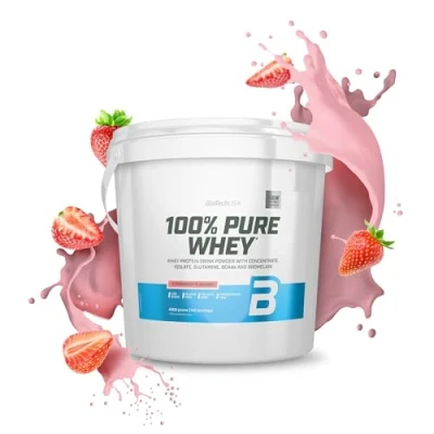 Afbeelding van BioTechUSA 100% Pure Whey Eiwitpoeder met BCAA en Glutamine Glutenvrij, Palmolievrij 21g Eiwit per portie, 4 kg, Aardbei