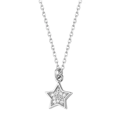 Afbeelding van JoyS Zilveren ster hanger met ketting rhodium zirkonia 42 tot 45 cm