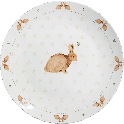 Afbeelding van Clayre &amp; Eef Dinerbord Ø 26 cm Wit Bruin Porselein Konijnen Eetbord