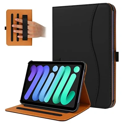 Afbeelding van FANRTE iPad Mini 6e generatie Case 2021, Premium PU Lederen Foliostandaard Smart Beschermhoes, Multi Kijkhoeken en Auto Wake &amp; Sleep Functie voor (zwart)