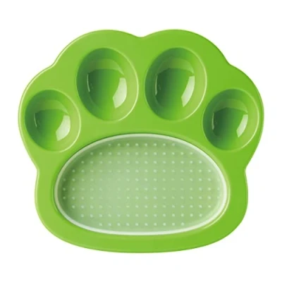 Afbeelding van PetDreamHouse Paw 2 in 1 mini slow feeder hondenbak en likmat, leuke unieke pootvormige langzame voerschaal met verwisselbare pootlikpad groen
