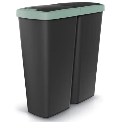 Afbeelding van KEDEN® Duo Vuilnisbak Keuken 50l 55x25x57cm 2 Vakken &amp; Deksels Dubbele Afvalbak Prullenbak Afvalscheiding Zwart/Groen