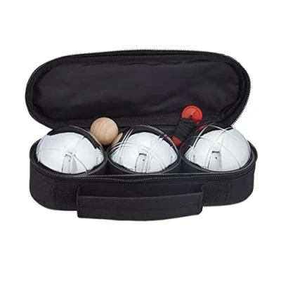 Afbeelding van Relaxdays jeu de boules set volwassenen 3 pétanque ballen balspel met tasje