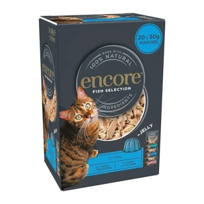 Afbeelding van Encore Natuurlijke premium natvoer voor katten, viskeuze, multipack in gelei volwassen verpakking met 20 x 50 g zakjes