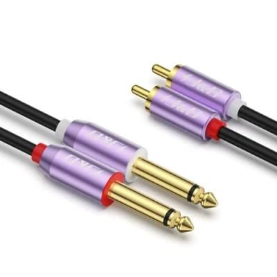 Afbeelding van J&amp;D Dual 1/4 inch TS naar Dubbele RCA Kabel, Vergulde Paarse Koperen Huls Stereo Audio Kabel 2x 6,35 mm Mannelijke 2 Adapter Interconnect 1,8 m
