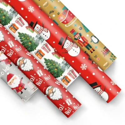 Afbeelding van PAW Cadeaupapier, 200 x 70 cm, 5 rollen, mix van motieven, elegante papieren rol voor Kerstmis, wintergeschenken, verjaardagen, kerstdecoratie