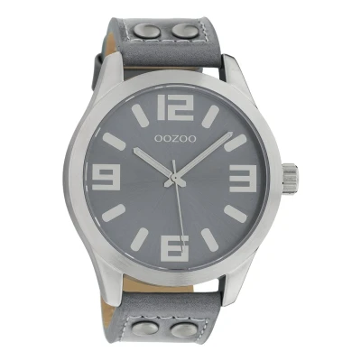 Afbeelding van OOZOO Timepieces Zilverkleurige horloge met aqua grijze leren band C1060
