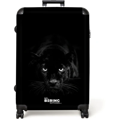 Afbeelding van NoBoringSuitcases.com® Koffer groot Reiskoffer lichtgewicht Panter Dieren Zwart Rolkoffer met 4 wielen Grote trolley XL 98 liter bagage