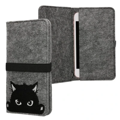 Afbeelding van kwmobile Vilten tasje voor smartphones met elastiek Etui mobiele telefoon in grijs / zwart 16,0 x 8,0 cm