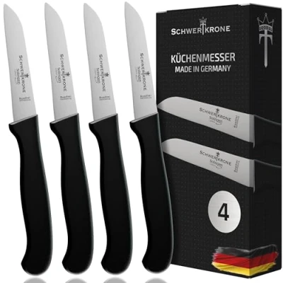 Afbeelding van Schwertkrone Keukenmessen, set van 4 schilmesjes, groentemessen 7,5 cm lemmetlengte, Solinger kwaliteit