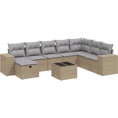 Afbeelding van 9 delige Loungeset met kussens poly rattan gemengd beige