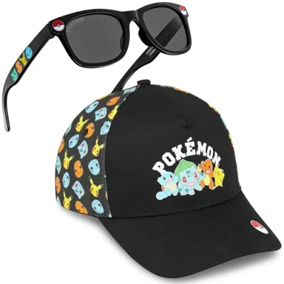 Afbeelding van Get Trend Pokemon Baseballpet Kinderzonnebril Set Anime Jongenshoed 100% UV bescherming Pikachu Feestaccessoires Jongenscadeaus (4 12 jaar, Zwarte Set)