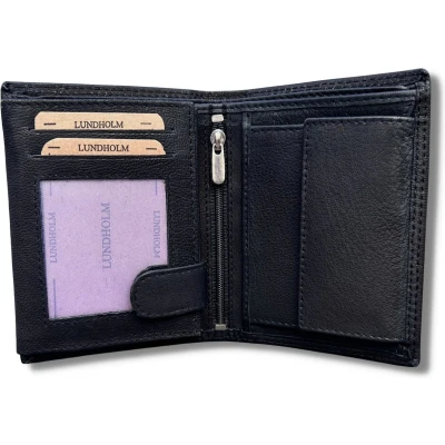 Afbeelding van Lundholm leren portemonnee heren zeer soepel nappa leer billfold model staand zwart met RFID anti skim bescherming