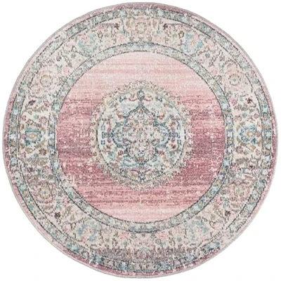 Afbeelding van Buitentapijt voor balkon terras of tuin Roze kleur 120x120 Rond robuust outdoor Vloerkleed weerbestendig en UV bestendi Binnen Buiten The Carpet Palma