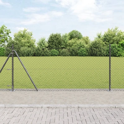 Afbeelding van vidaXL Ketting link hek met 7 flenspalen 1x10 m Ge galvanized staal