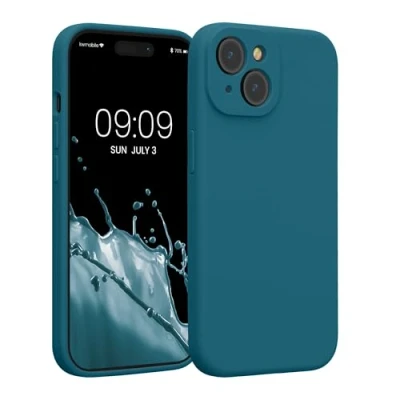 Afbeelding van kwmobile telefoonhoesje geschikt voor Apple iPhone 15 TPU backcover met siliconen coating Smartphone case in mat petrol