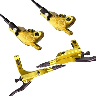 Afbeelding van Hapihom hydraulische schijfremset, 4 zuigers fiets schijfrem, rem van aluminiumlegering, schijfremset voor en achter goud