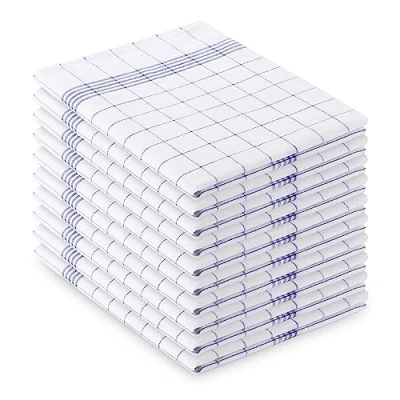 Afbeelding van Vaily Theedoeken, blauw geruit, pakket met 10 stuks, 70 x 45 cm, van 100% katoen