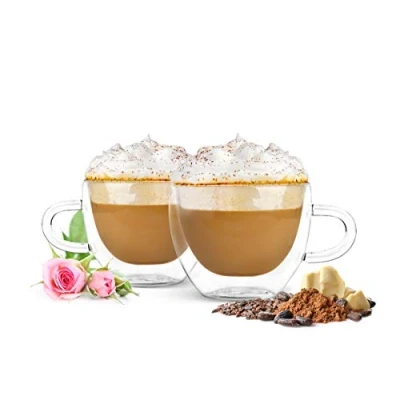 Afbeelding van Sendez 4 dubbelwandige cappuccinokopjes met handvat, 290 ml, koffieglazen, theeglazen, thermoglazen