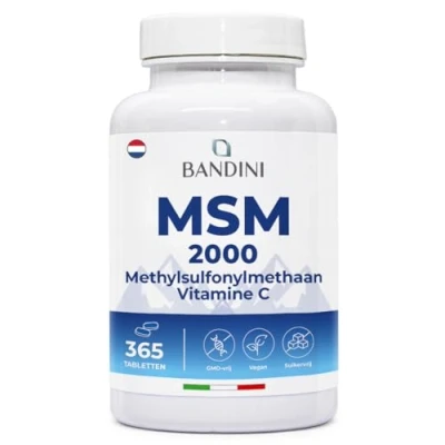 Afbeelding van Bandini® MSM 2000 mg Methylsulfonylmethaan in 365 PACKS + Vitamine C Supplement voor haar, huid, gewrichten en nagels Spierontstekingsremmer op basis van zwavel 100% Veganistisch