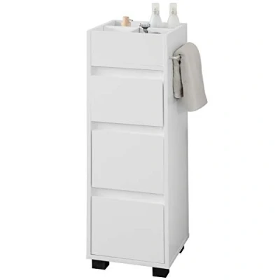 Afbeelding van SoBuy BZR29 W Badkamerkast Badkamermeubel Kolomkasten met 3 Lades 1 Handdoekstang en 4 Vakken Wit 30x30x90cm