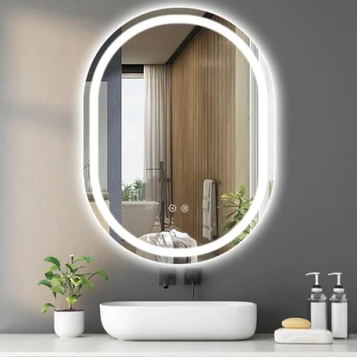Afbeelding van Sanitemodar Led Badkamerspiegel 70 x 90 cm, Ovale met Driekleurige Licht, Wandspiegel Anti condens, Touch schakelaar