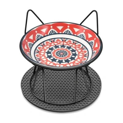 Afbeelding van Avmvnvc Verhoogde kattenbak, bak voor katten en honden, keramische kattenbak met metalen standaard antislip matten, kommen kleine kittens, 250 ml