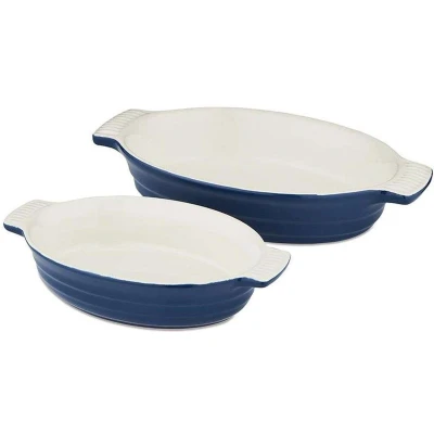 Afbeelding van Ovenschalen, Set van 2 Stuks, Ovaal, Klein en Groot, Blauw, Keramiek Barbary &amp; Oak Foundry