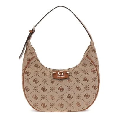 Afbeelding van GUESS schoudertas Neda Hobo Shoulder Bag Latte Logo Lichtbruin