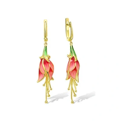 Afbeelding van Santuzza Rode tulp zilveren oorbellen 925 sterling zilver prachtige bloem email handgemaakte hanger sieraden voor dames