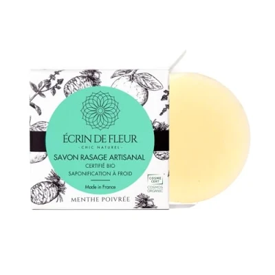 Afbeelding van Écrin de Fleur Scheerzeep voor dames, biologisch, handgemaakt, koud overvet, met sheaboter en etherische muntolie, 1 x 55 g